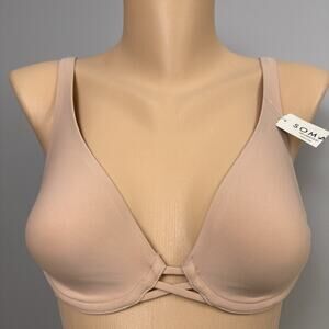 Soma Essentials Unlined Plunge Bra 32A 570306528 Hush New NWT Underwire Beige